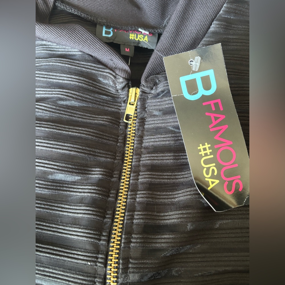 Elegant Black Striped Women's Bomber Jacket - Picture 4 of 5